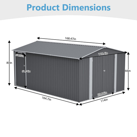 10x14 ft outdoor metal storage shed gray corrugated steel HouseOfZazla on Tampa Home & Garden Store