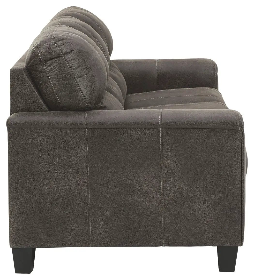 Navi stationary sofa in dark brown leatherette with contrast stitching and square arms on Tampa Home & Garden Store