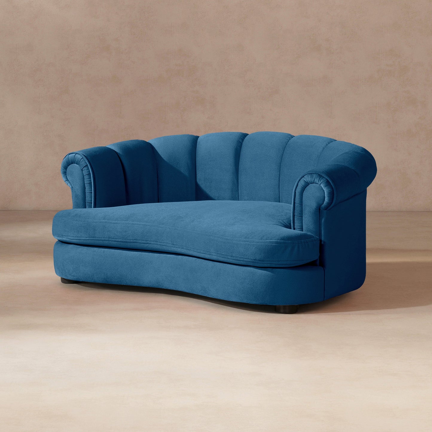 Halle 35.5-inch Rolled Arm Channel-Tufted Dog Sofa Bed in blue satin, medium on Tampa Home & Garden Store