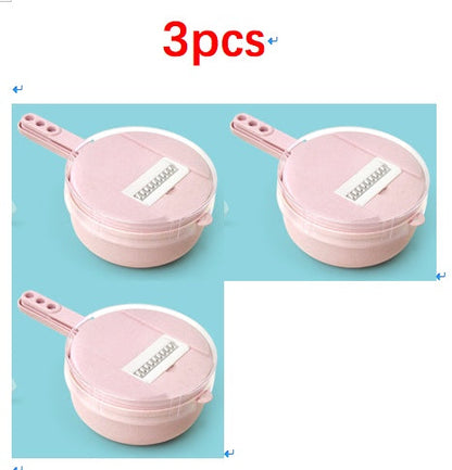 Perfecsy 3pc pink round mandoline slicer set with handles on turquoise background on Tampa Home & Garden Store