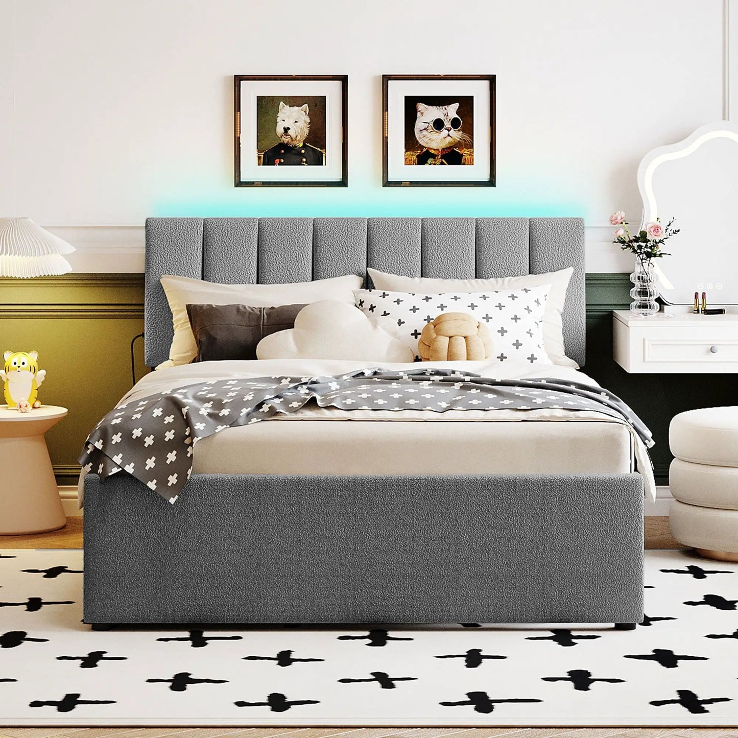 Upholstered Platform Bed With Trundle System