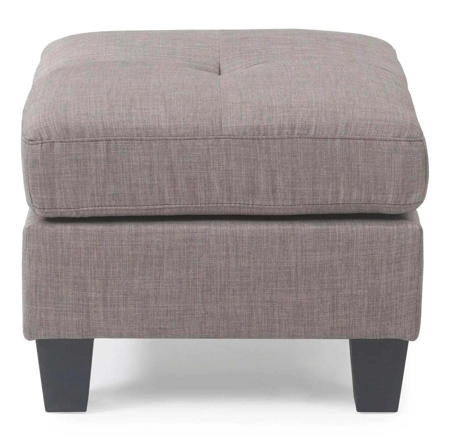 Casual Ottoman For Stylish Spaces upholstered in textured gray fabric with dark tapered legs on Tampa Home & Garden Store