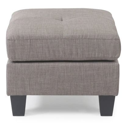 Casual Ottoman For Stylish Spaces upholstered in textured gray fabric with dark tapered legs on Tampa Home & Garden Store