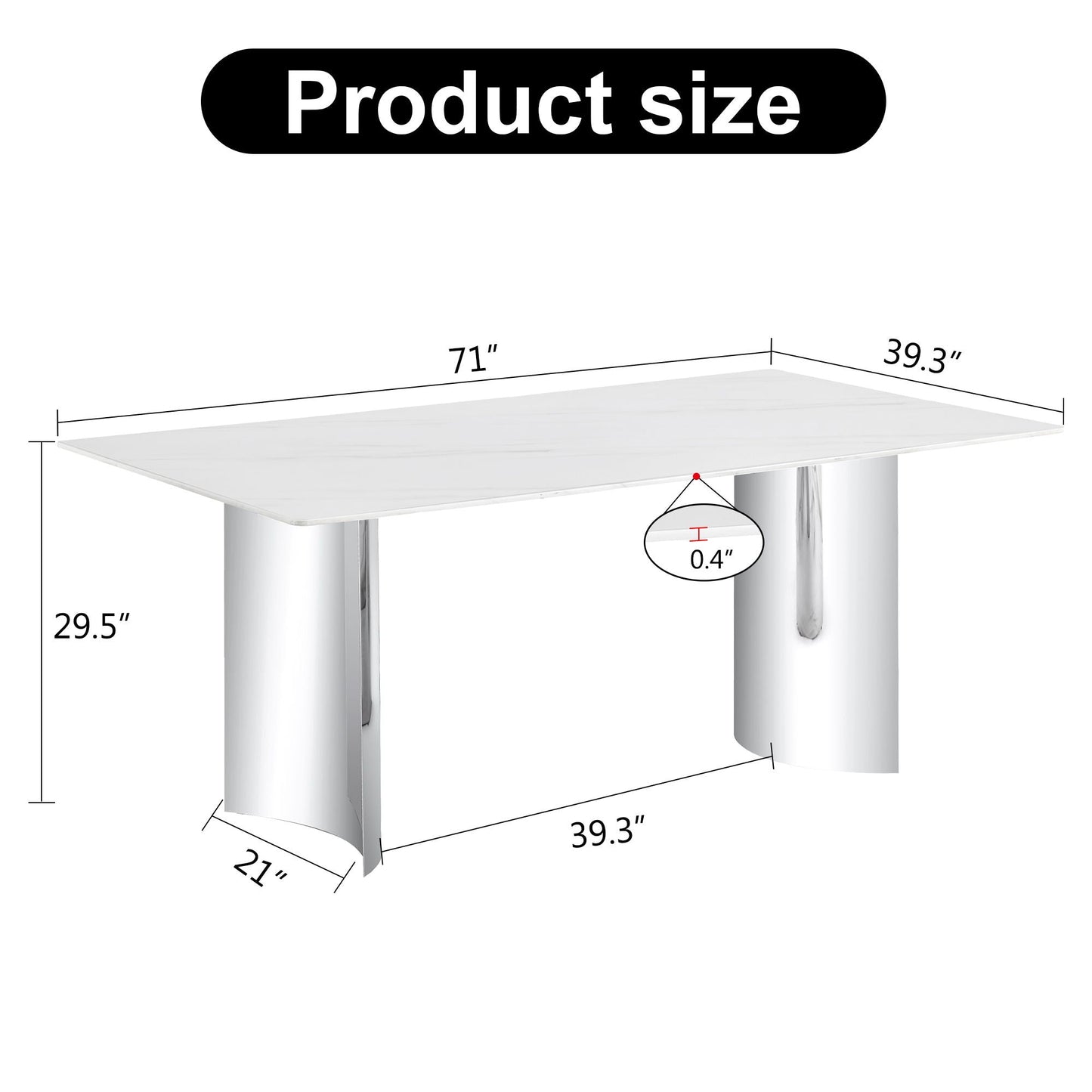 Modern minimalist dining table with marble glass top and chrome legs 71in x 39.3in on Tampa Home & Garden Store