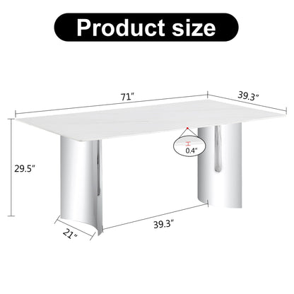 Modern minimalist dining table with marble glass top and chrome legs 71in x 39.3in on Tampa Home & Garden Store