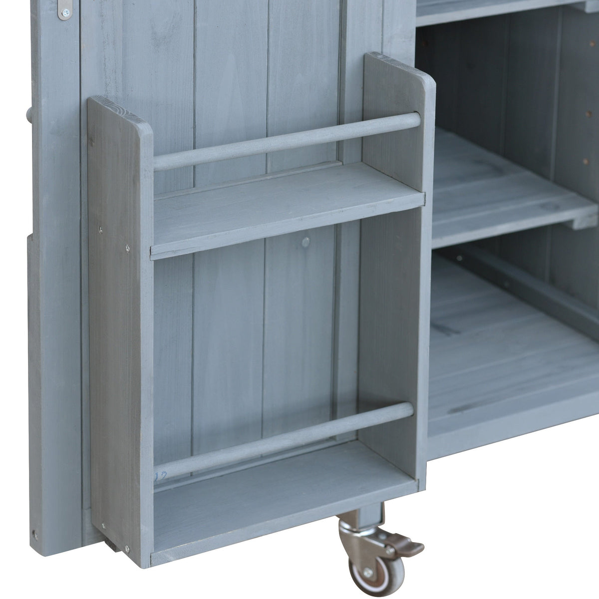 K&K Outdoor Kitchen Island rolling bar cart in weathered blue-gray wood by HouseOfZazla on Tampa Home & Garden Store