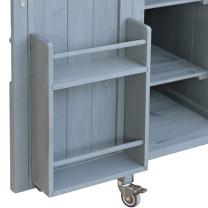 K&K Outdoor Kitchen Island rolling bar cart in weathered blue-gray wood by HouseOfZazla on Tampa Home & Garden Store