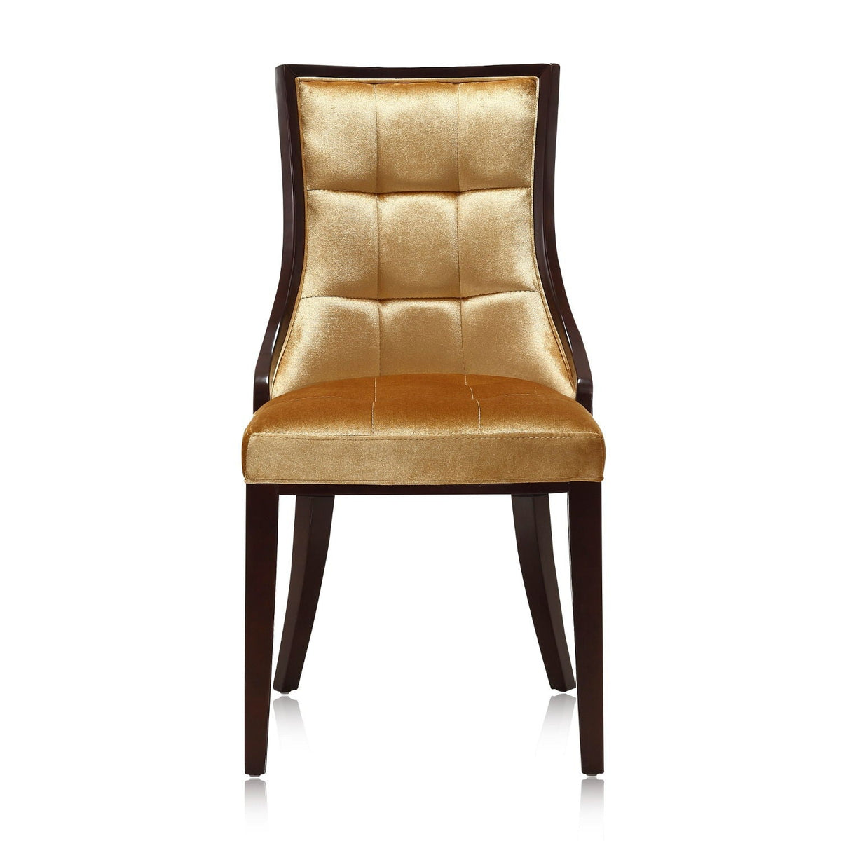 Fifth Avenue Dining Chair set of 2, gold velvet tufted back, dark wood frame HouseOfZazla on Tampa Home & Garden Store