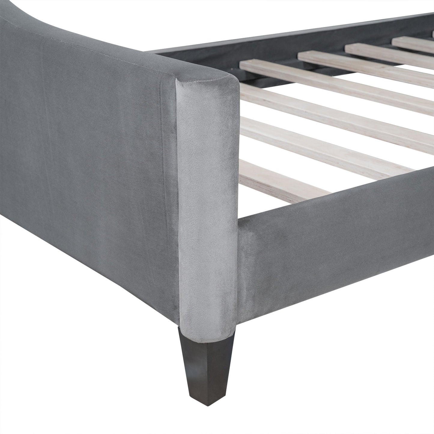 Modern Tufted Daybed frame in gray upholstery with light wood slats and dark tapered leg by HouseOfZazla on Tampa Home & Garden Store