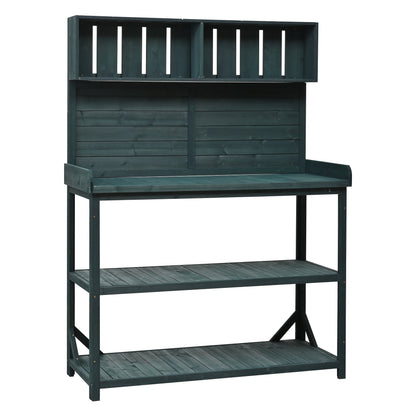 TOPMAX 65in wooden farmhouse outdoor potting bench with green finish and slatted rail on Tampa Home & Garden Store