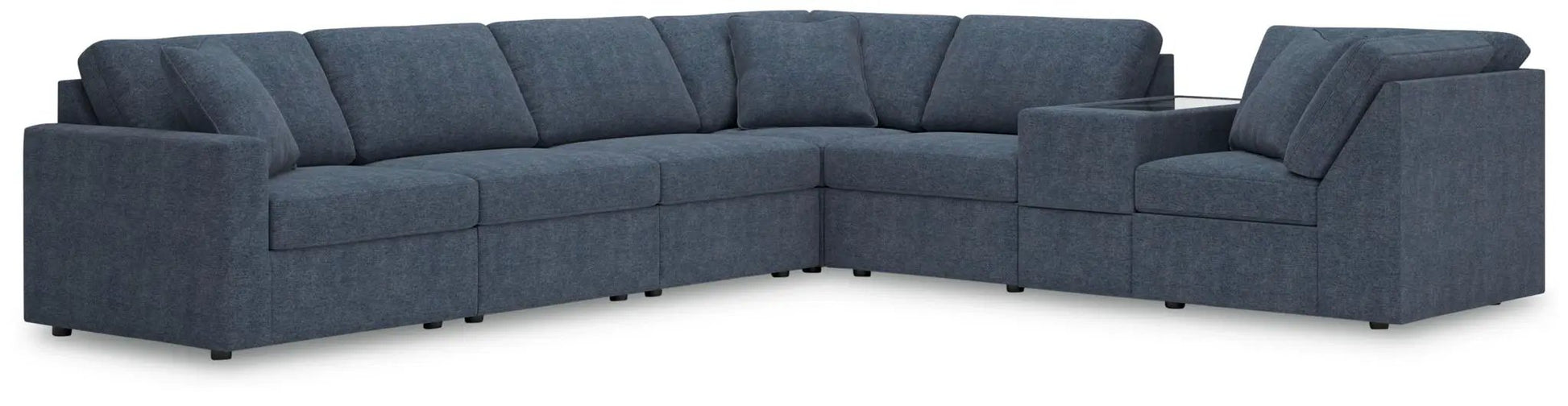 Modmax Ink Sectional navy blue stationary sofa with built-in glass-top table on Tampa Home & Garden Store