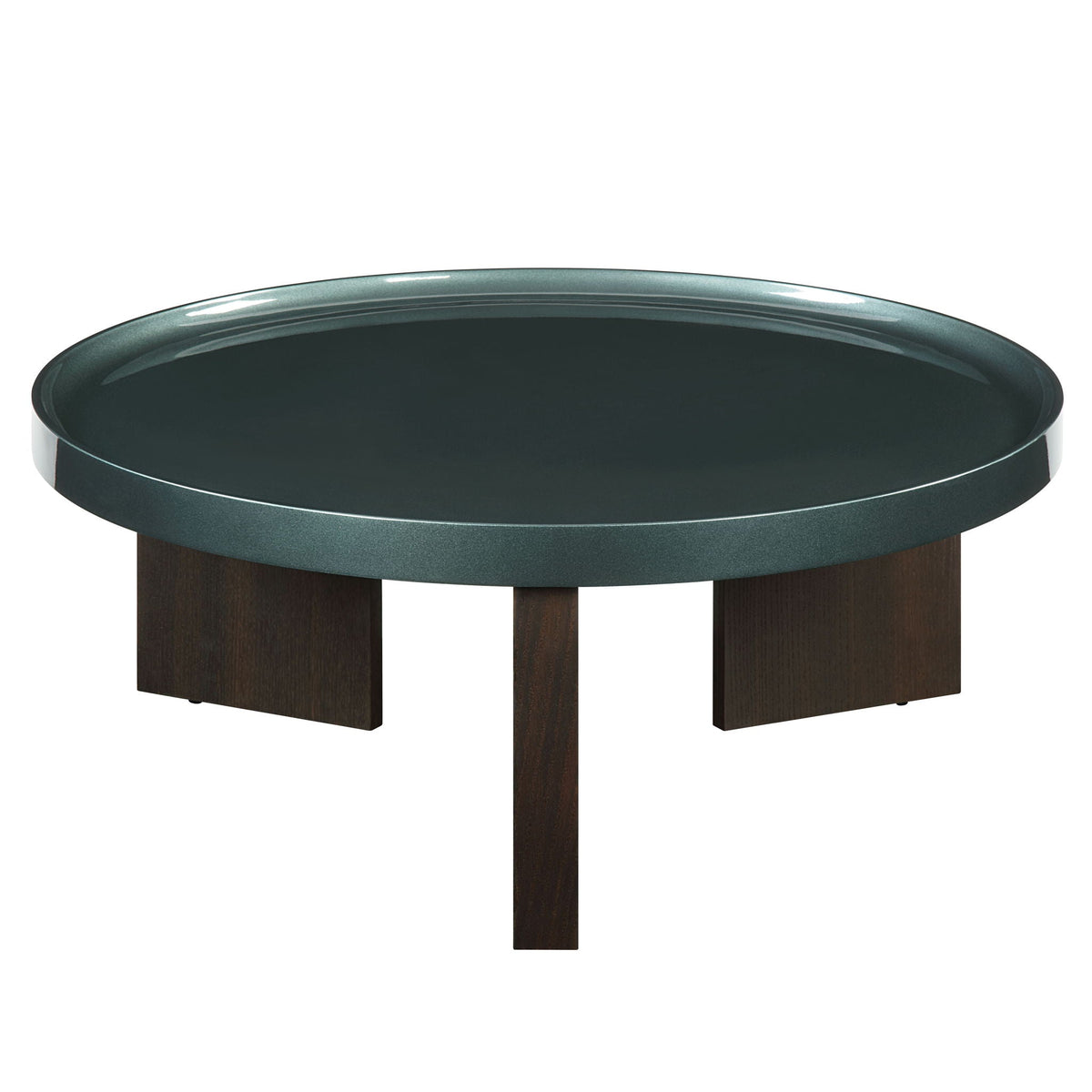 Elegant design coffee table with high gloss dark green top and dark wood legs by HouseOfZazla on Tampa Home & Garden Store