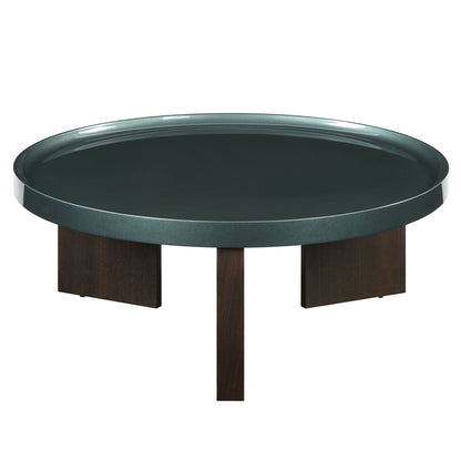 Elegant design coffee table with high gloss dark green top and dark wood legs by HouseOfZazla on Tampa Home & Garden Store
