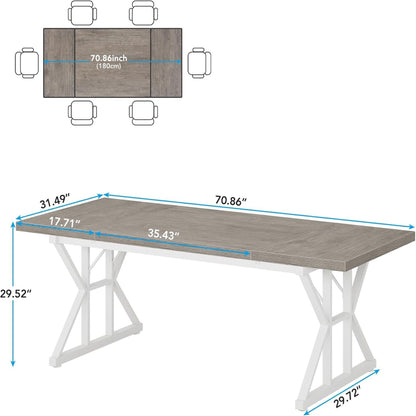 Rectangular dining table with X-trestle metal legs, wood grain top, seats six HouseOfZazla on Tampa Home & Garden Store