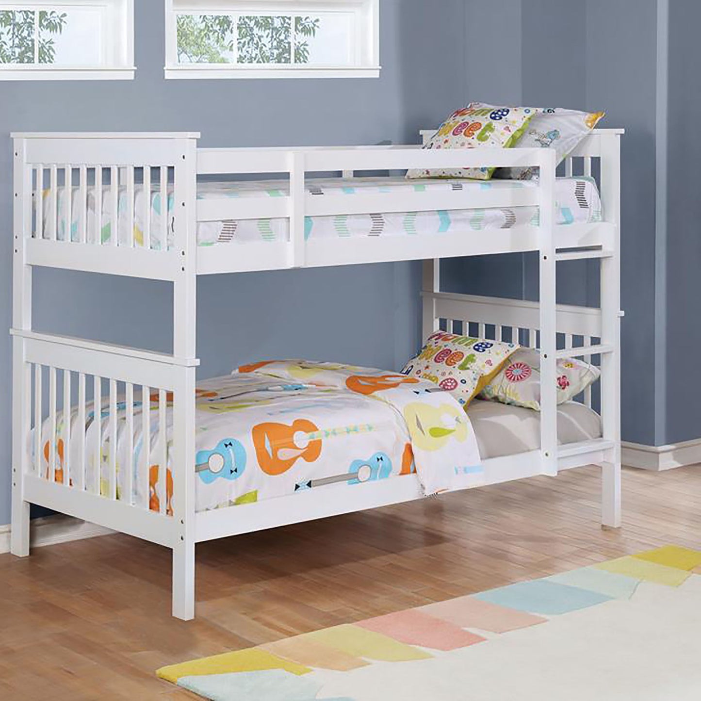White slatted twin-over-twin bunk bed with built-in ladder, HouseOfZazla on Tampa Home & Garden Store