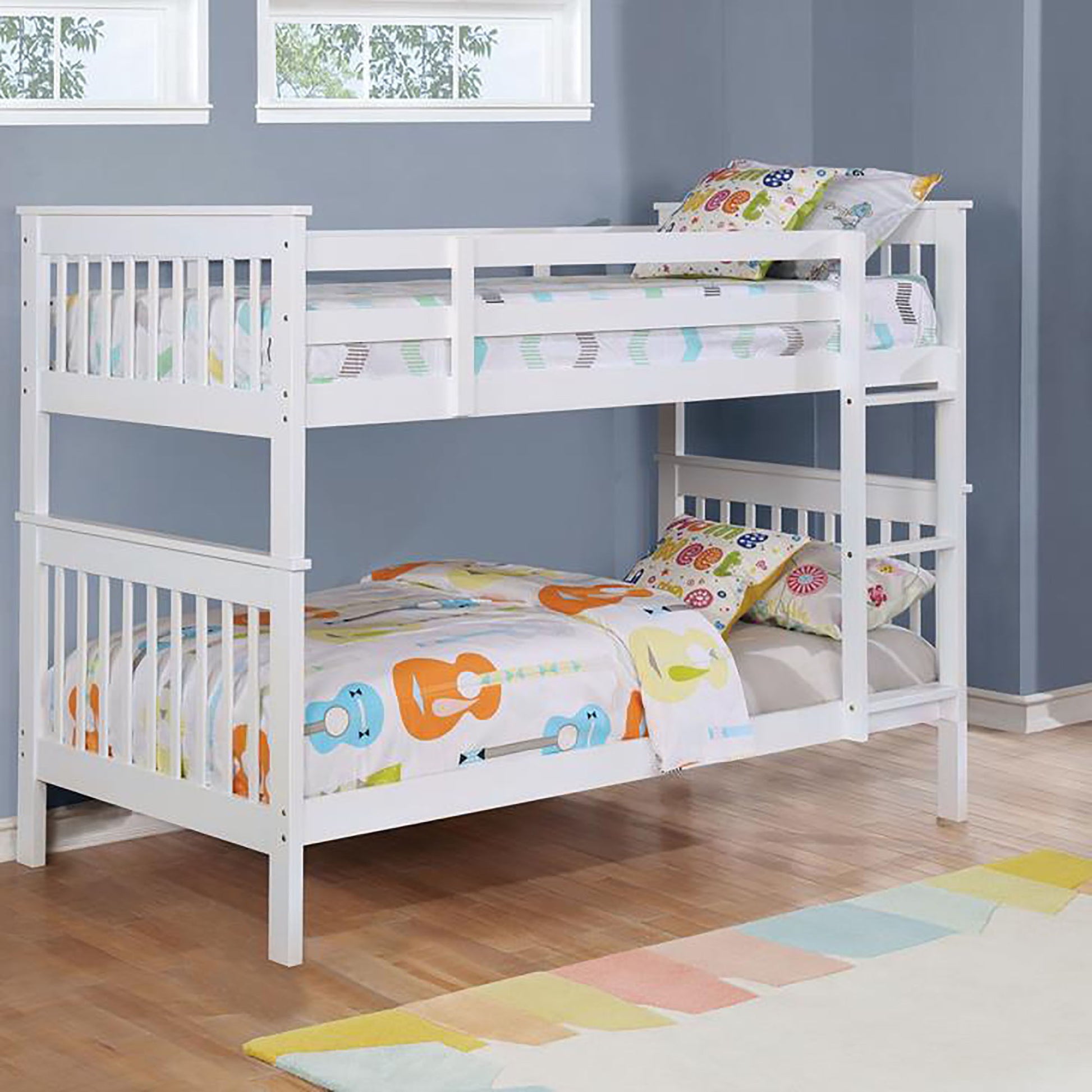 White slatted twin-over-twin bunk bed with built-in ladder, HouseOfZazla on Tampa Home & Garden Store