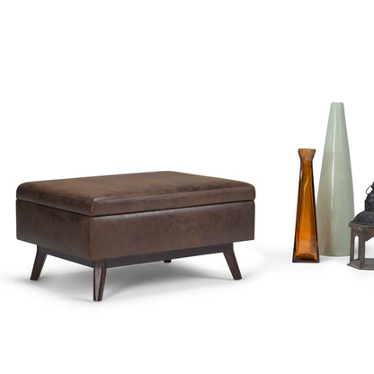 Owen Upholstered Storage Ottoman brown leatherette with tapered legs Unique Piece Furniture on Tampa Home & Garden Store