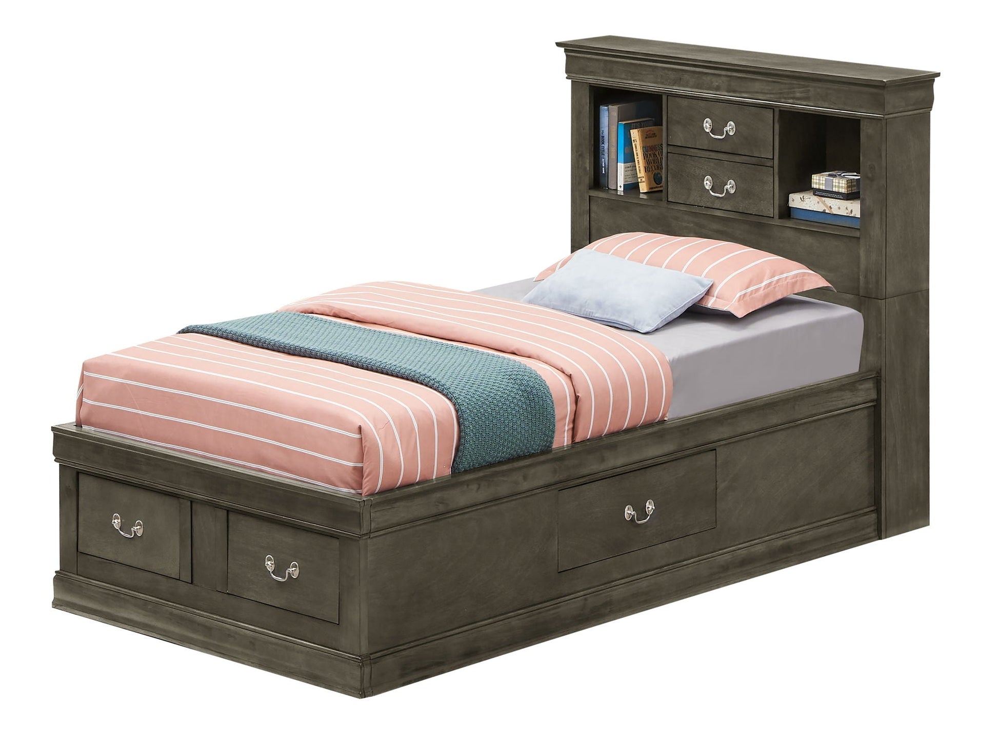 Traditional Style Bookcase Storage Bed in dark wood with shelves and drawers by HouseOfZazla on Tampa Home & Garden Store