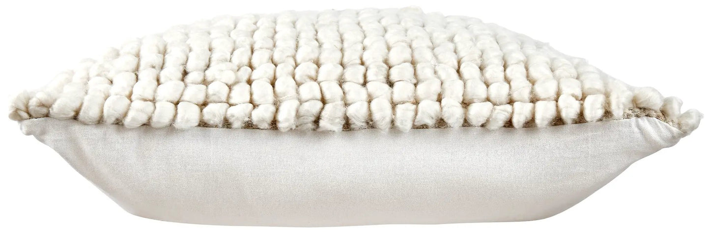 Aavie pillow from Unique Piece Furniture with chunky ivory knit top and natural linen base on Tampa Home & Garden Store