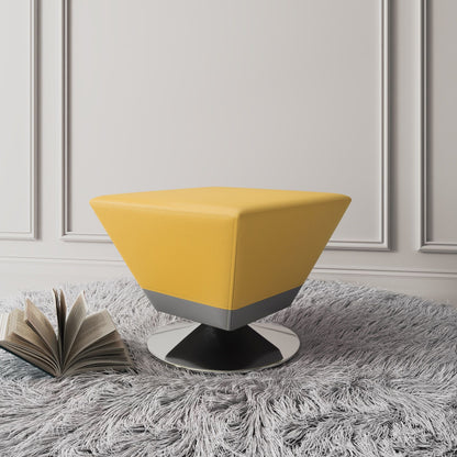 Diamond Accent Ottoman yellow faux-leather, angular trapezoid silhouette on a black pedestal on Tampa Home & Garden Store