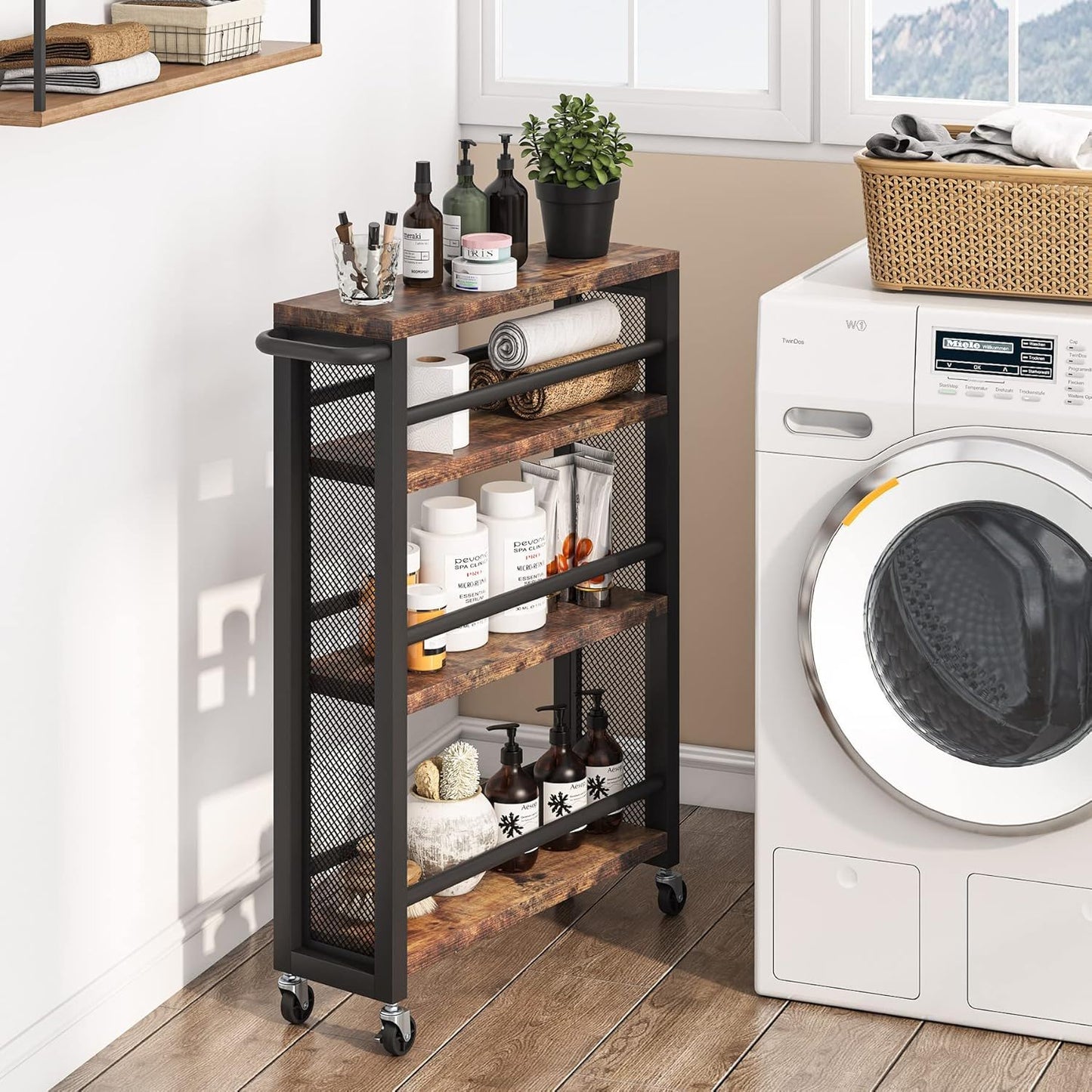 Narrow 4 Tier Rolling Kitchen Storage Cart