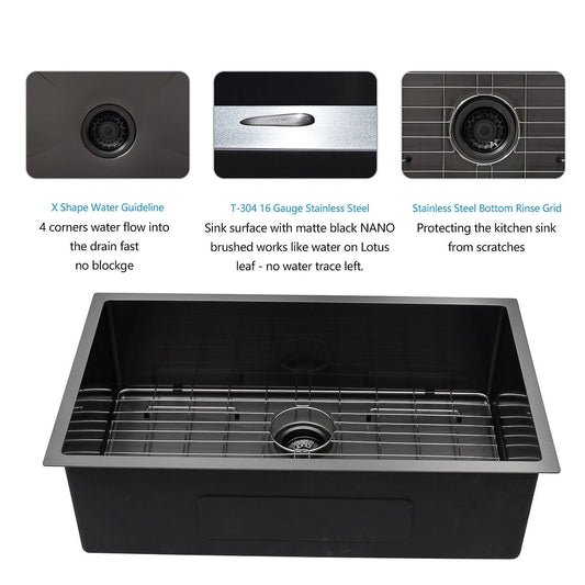 28 inch undermount kitchen sink gunmetal black, 16 gauge, single bowl by HouseOfZazla on Tampa Home & Garden Store