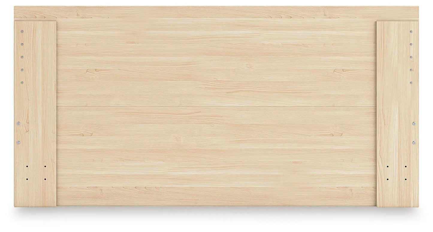 Onita panel platform bed frame in light oak with visible side rails on Tampa Home & Garden Store