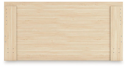 Onita panel platform bed frame in light oak with visible side rails on Tampa Home & Garden Store