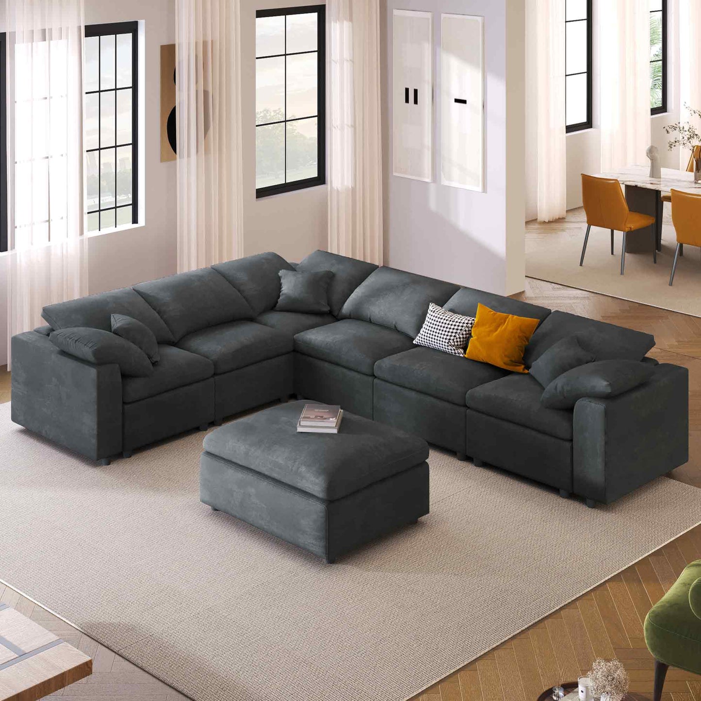 U_Style 120.8-in Modular Sectional Sofa by HouseOfZazla in charcoal with ottoman on Tampa Home & Garden Store