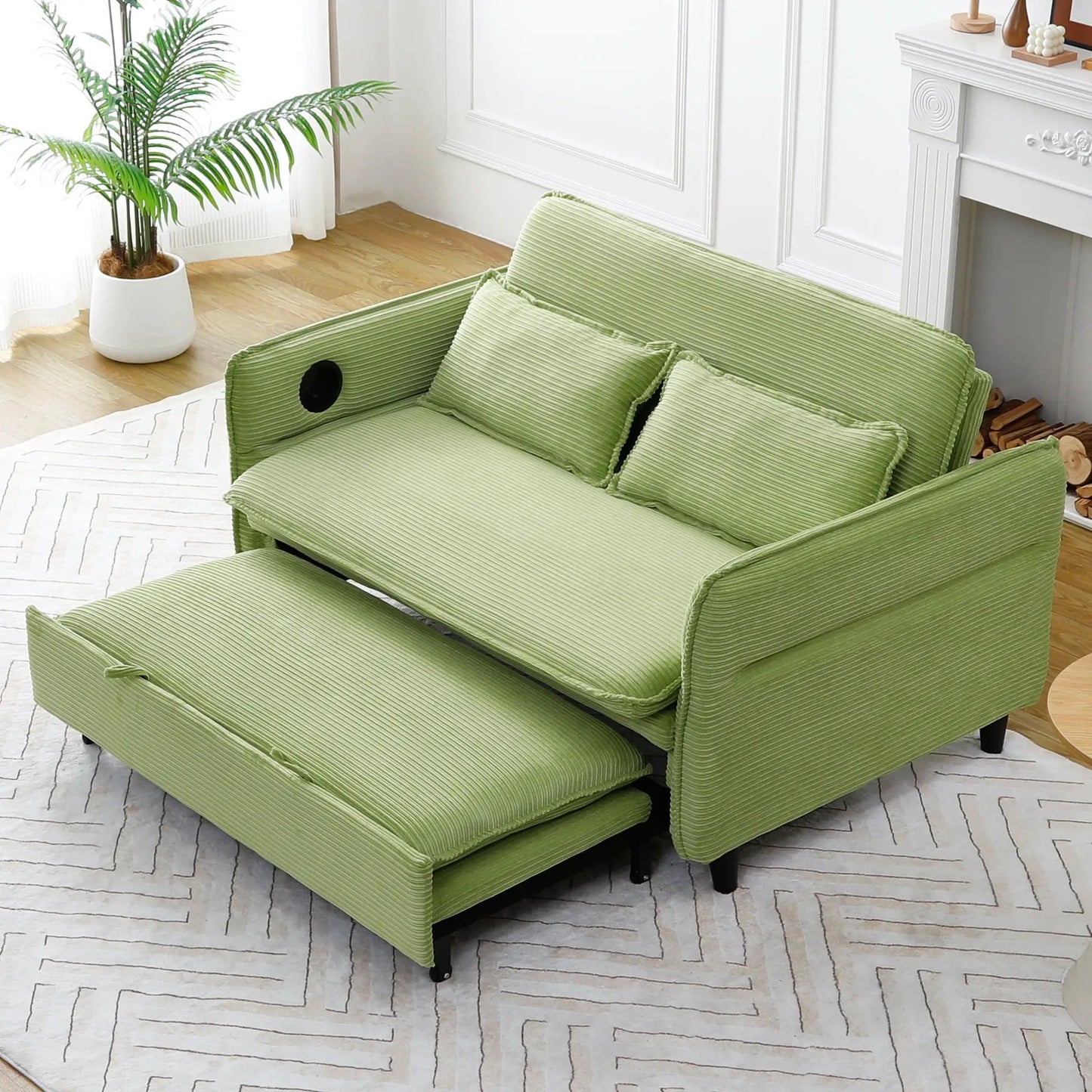 Sleeper sofa green fabric multi-functional with adjustable armrests and backrests on Tampa Home & Garden Store