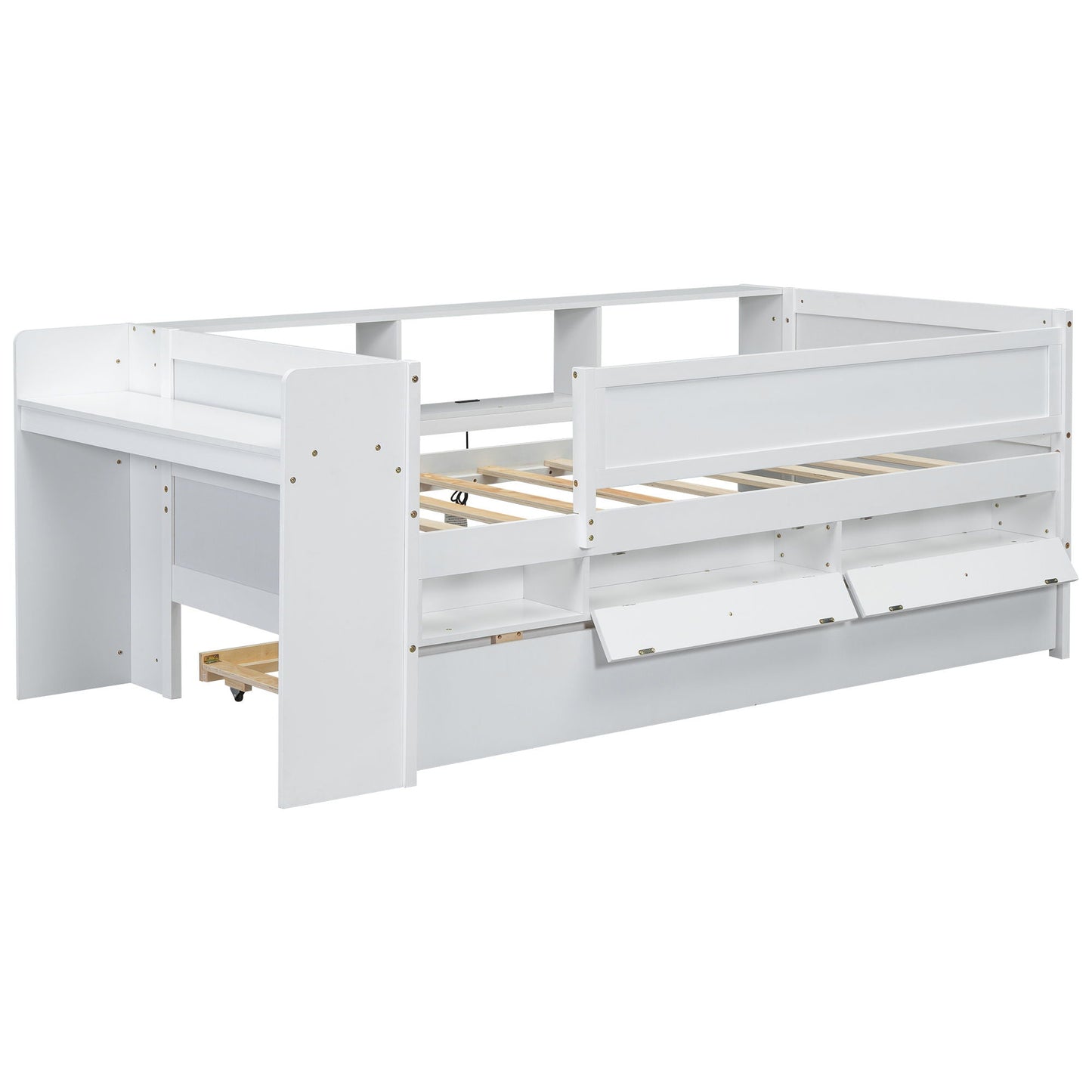 White twin daybed with drawers and integrated trundle, slatted base and storage panels on Tampa Home & Garden Store