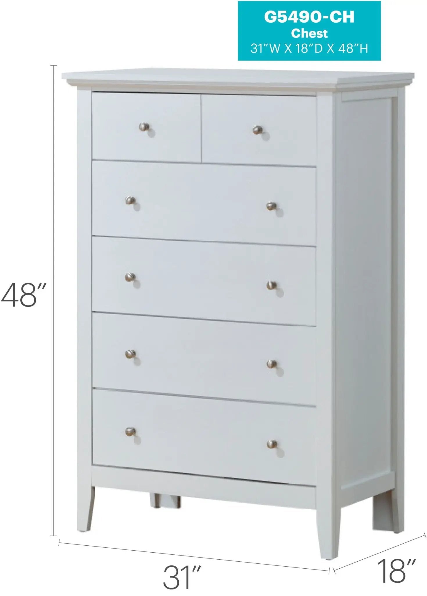 Hammond chest by Unique Piece Furniture in white finish with silver knob pulls on Tampa Home & Garden Store