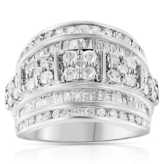 Sterling silver ring with 2.0 cttw round & baguette diamonds, multi-row channel set on Tampa Home & Garden Store