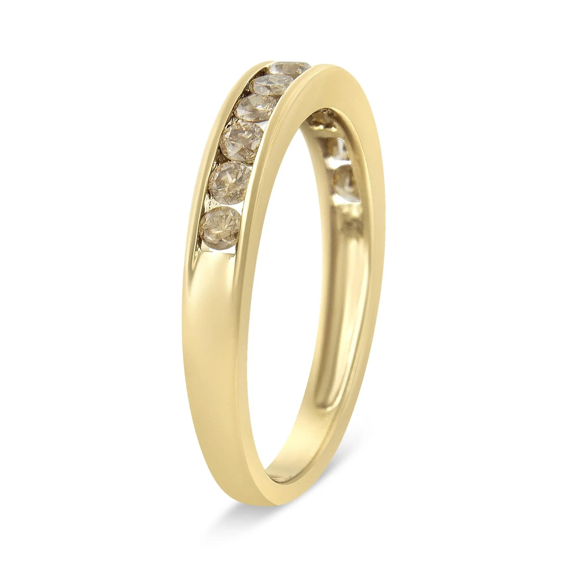 14K yellow gold plated ring with 11 champagne diamonds in a channel setting, size 7 on Tampa Home & Garden Store