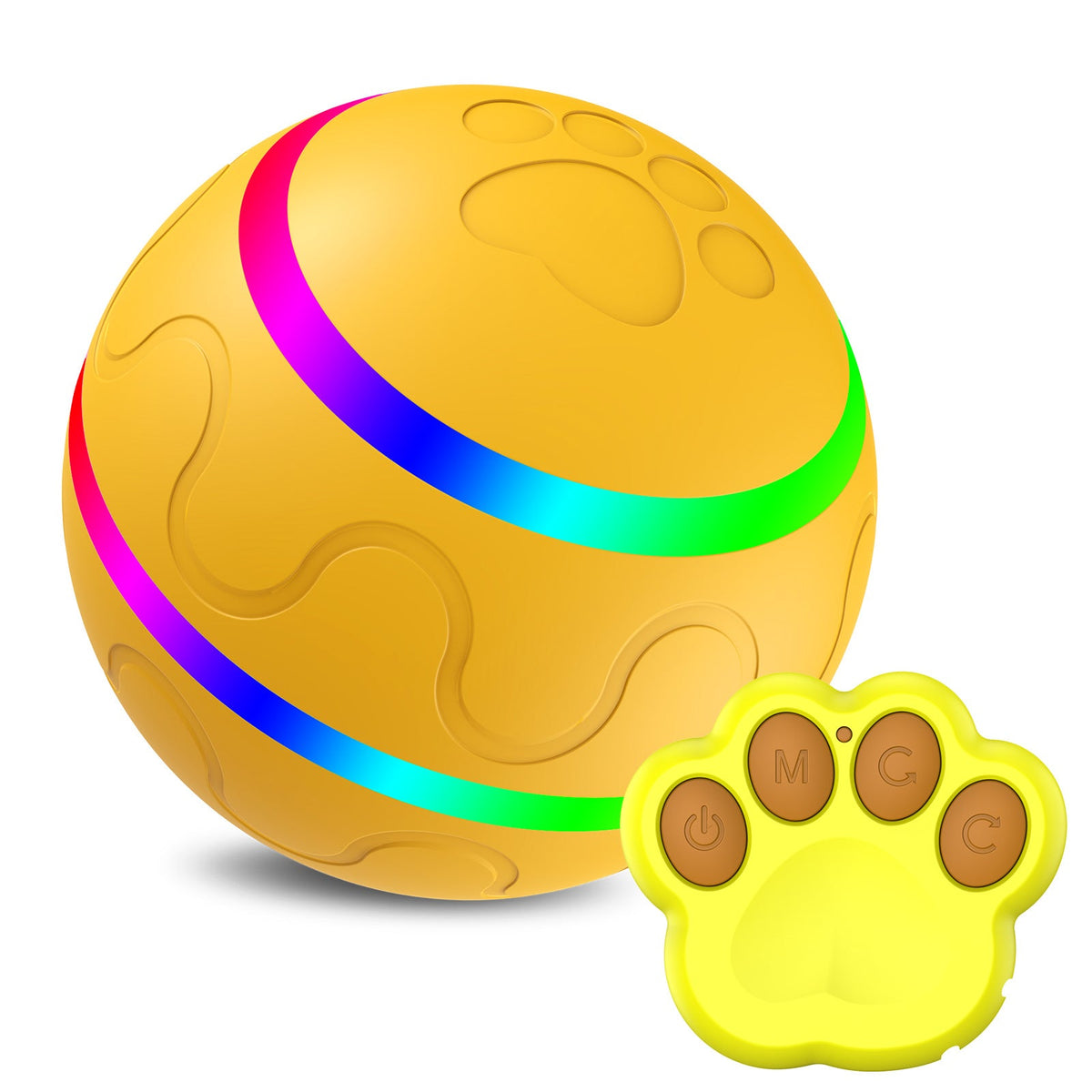Wicked Ball Toy USB self-rotating yellow ball with paw-print accents by Sell My Stuff on Tampa Home & Garden Store