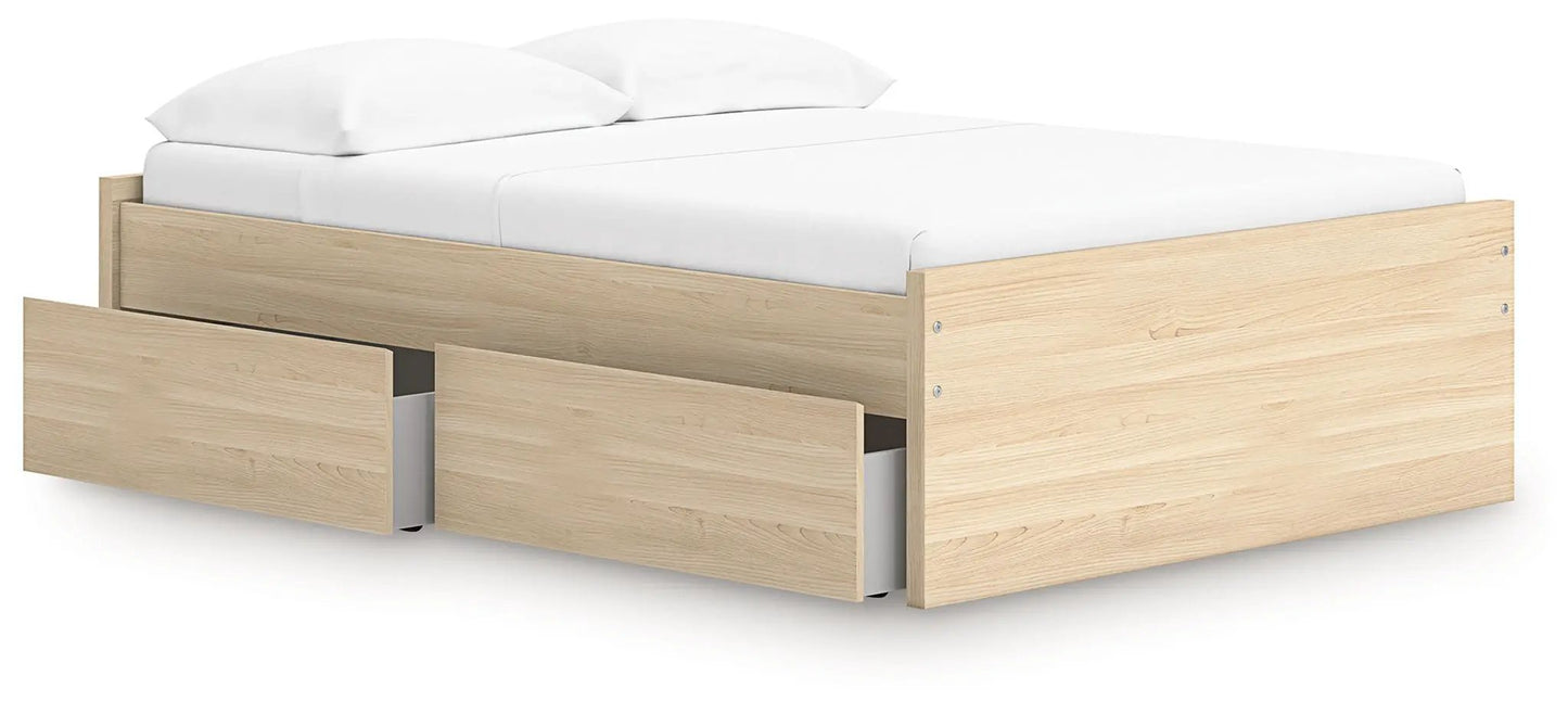 Onita Platform Bed with two under-bed drawers in light oak finish on Tampa Home & Garden Store
