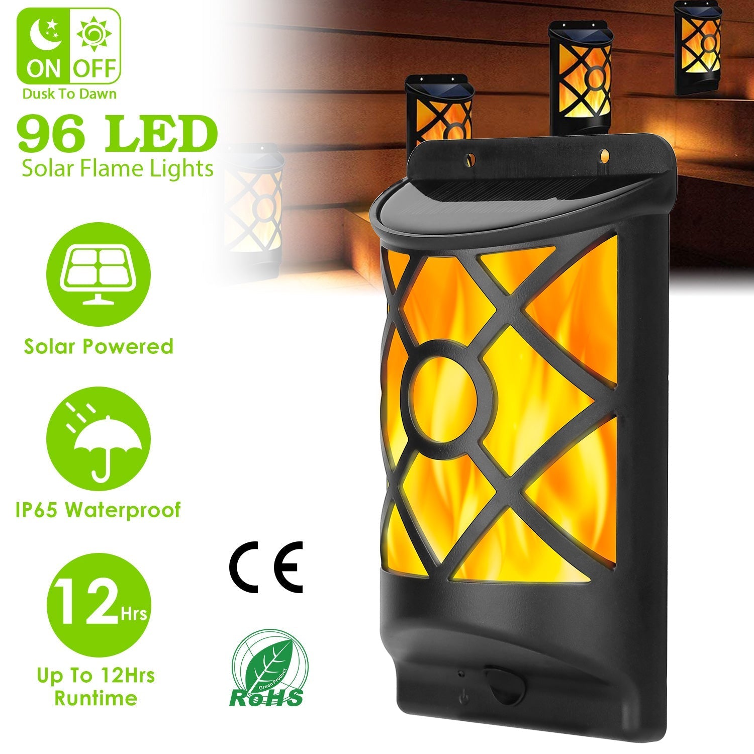 Flame Solar Wall Light 96 LEDs black wall-mount lantern with lattice by GBruno Store on Tampa Home & Garden Store
