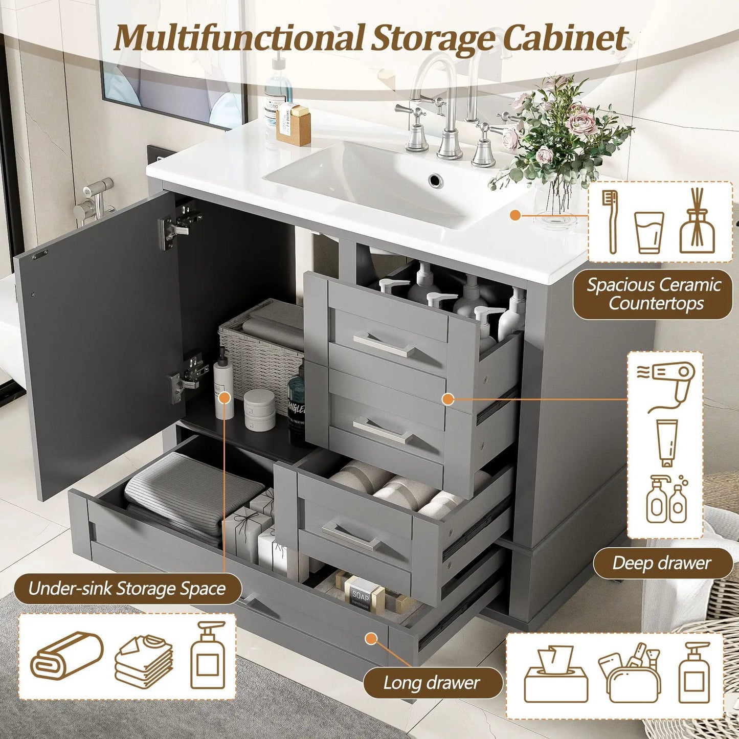 Traditional Bathroom Vanity With Soft Close Doors