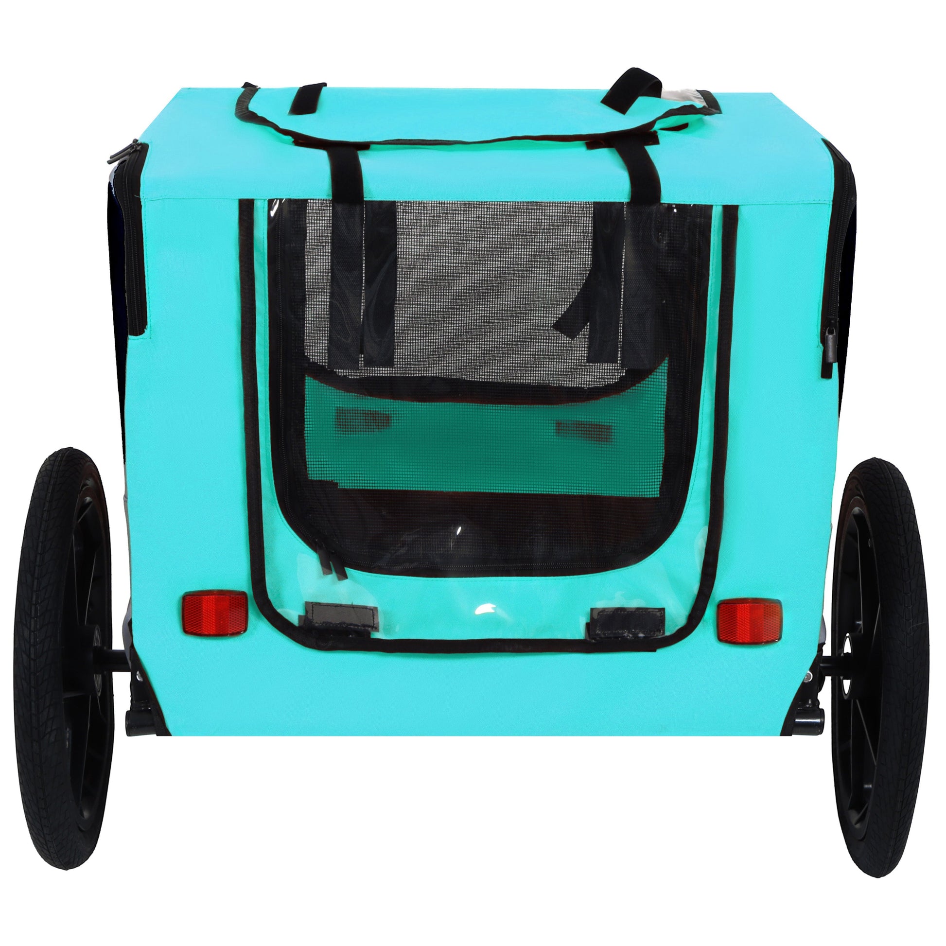 Pet bike trailer teal blue by HouseOfZazla with mesh window and black straps on Tampa Home & Garden Store