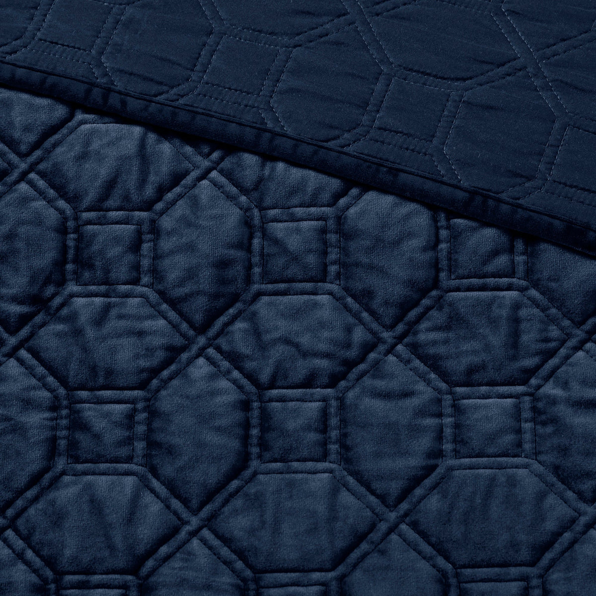 Navy Velvet King/Cal King Quilt Set with Geometric Stitching by HouseOfZazla, 3-Piece on Tampa Home & Garden Store