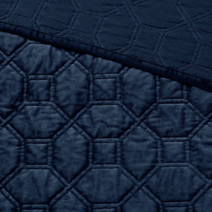 Navy Velvet King/Cal King Quilt Set with Geometric Stitching by HouseOfZazla, 3-Piece on Tampa Home & Garden Store
