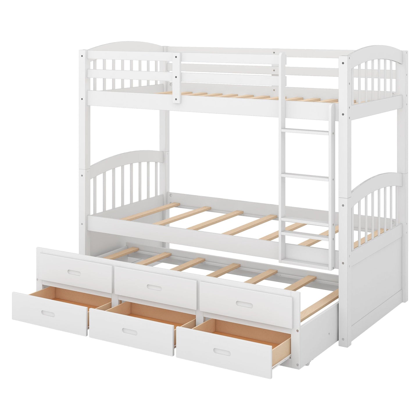 Bunk bed with trundle and drawers, white with arched headboard/footboard, HouseOfZazla on Tampa Home & Garden Store