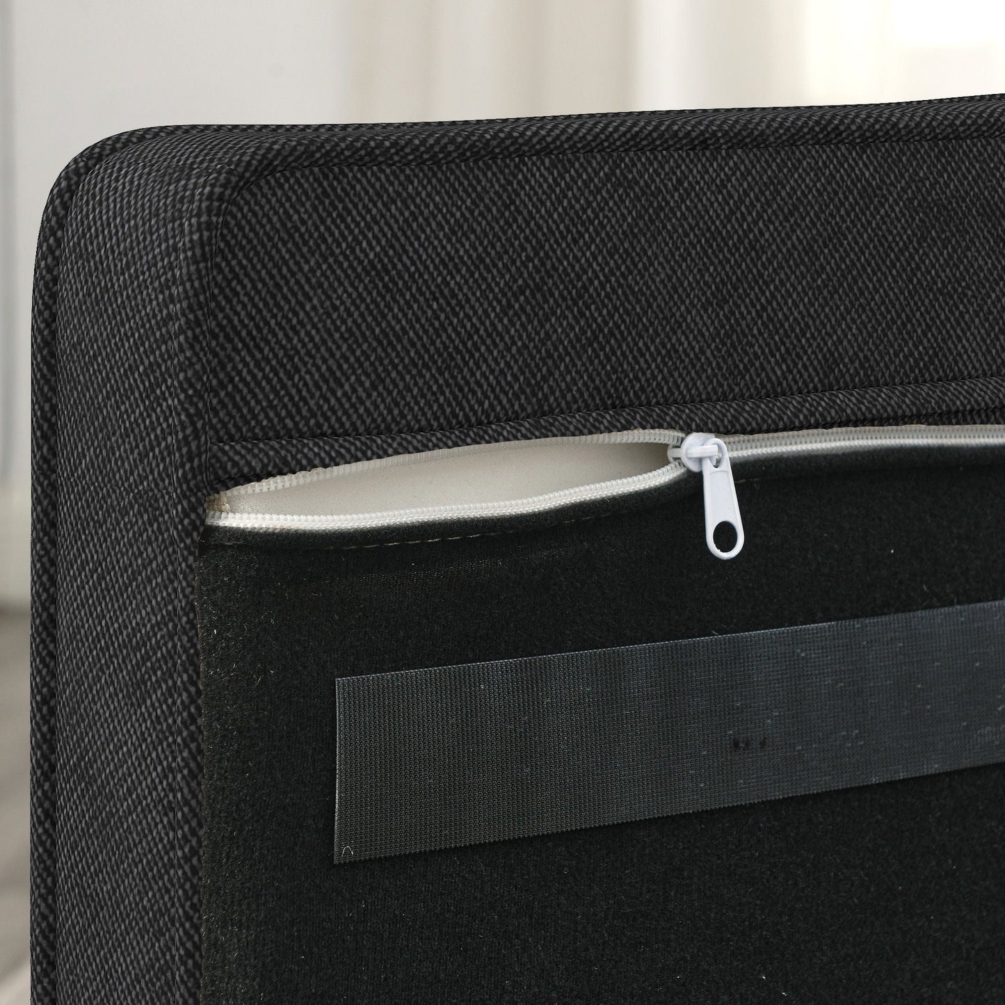 Modern Elegant Rectangle Pet Bed in dark woven fabric with white zipper pull on Tampa Home & Garden Store