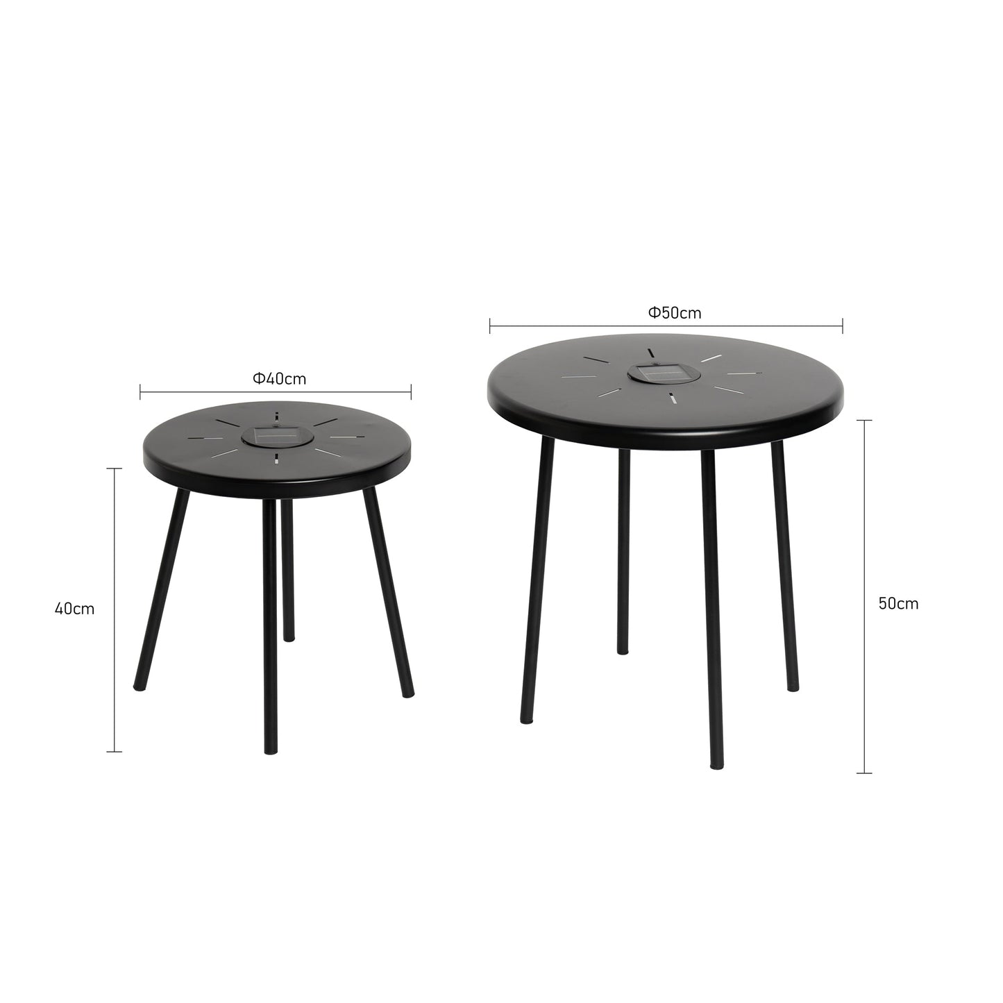 a Set of Two Solar Led Nesting Round Side Tables