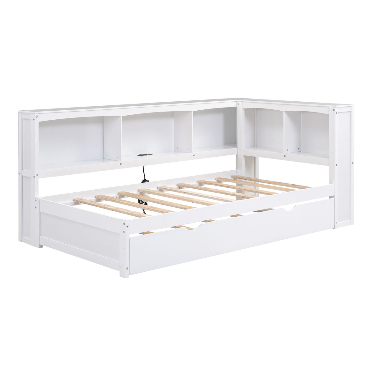 White Daybed with Trundle, storage cabinets, USB ports, HouseOfZazla bed frame on Tampa Home & Garden Store