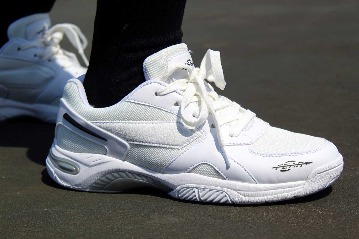Fear0 NJ men's white high-arch walking shoes with cushioned sole and mesh upper, 2 sneakers on Tampa Home & Garden Store