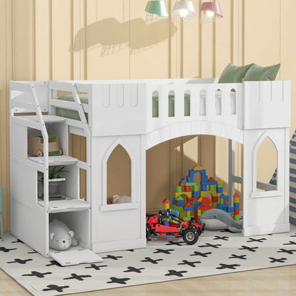 Loft Bed With Storage Staircase and Windows