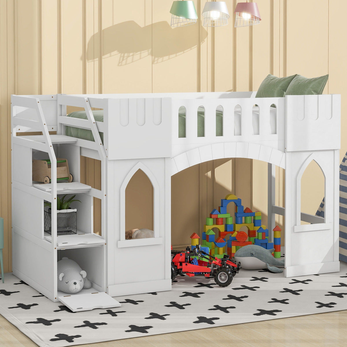 Loft Bed With Storage Staircase And Windows white by HouseOfZazla on Tampa Home & Garden Store