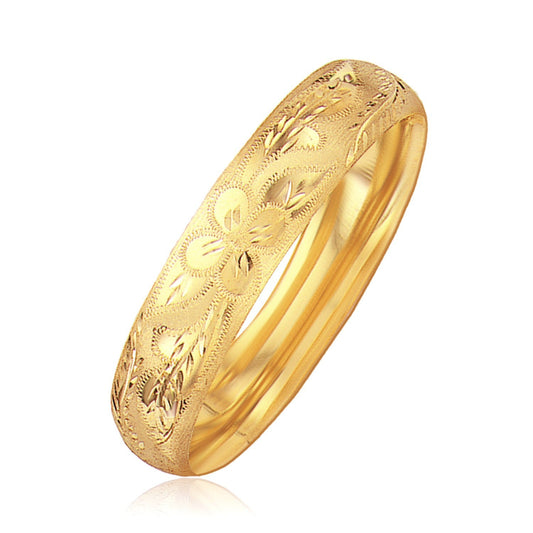 Classic floral carved bangle bracelet in 14k yellow gold, 13.5mm wide on Tampa Home & Garden Store