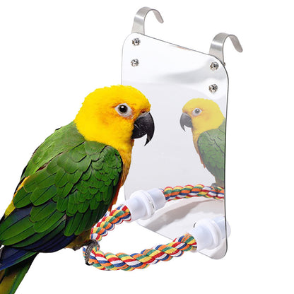 Parrot toy acrylic bird with mirror, green-yellow parrot, multicolor rope, Sell My Stuff on Tampa Home & Garden Store